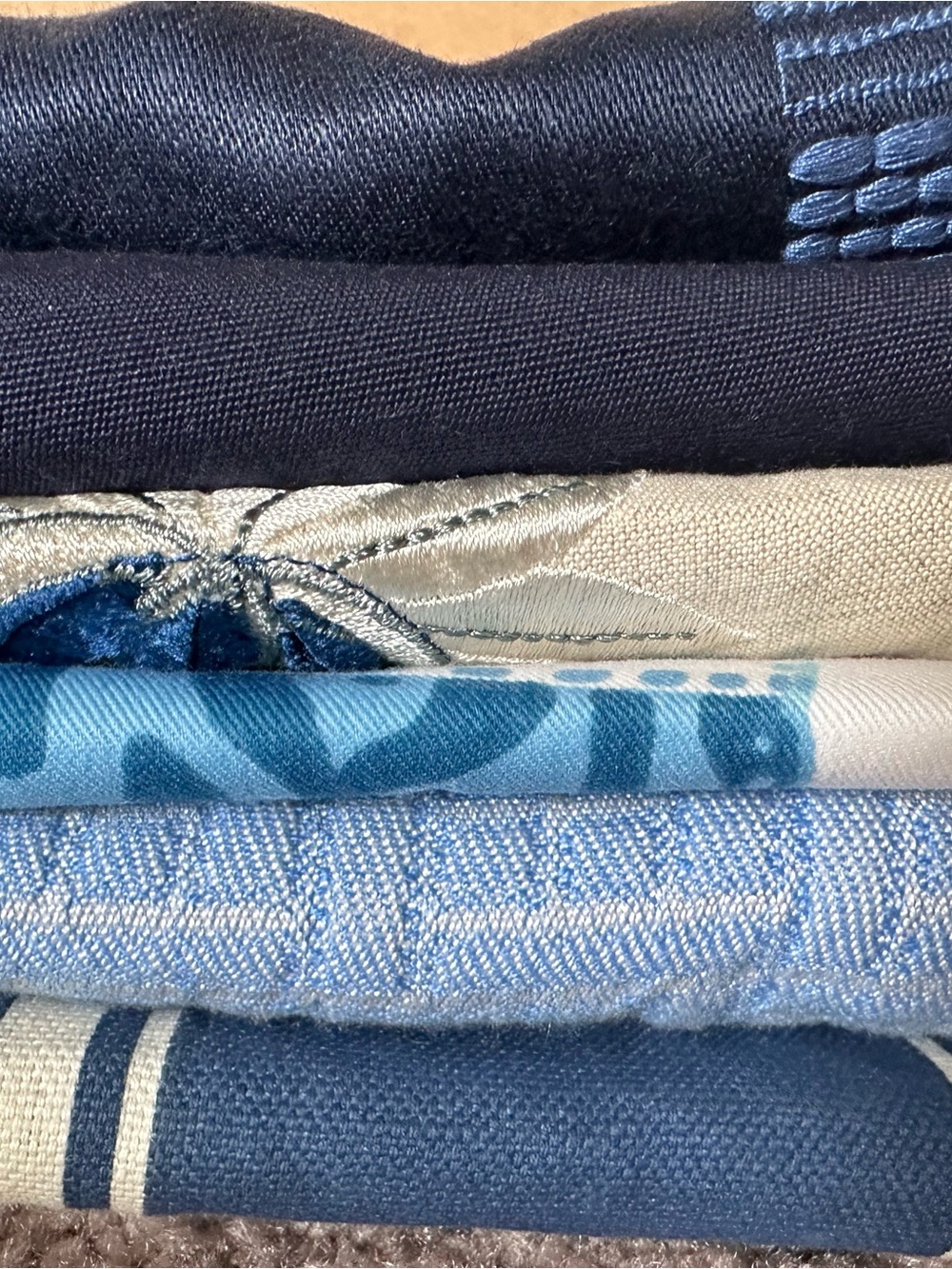 Assorted Blue & Cream Fabric Stack